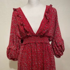Ruffled Red Boho Floral Dress